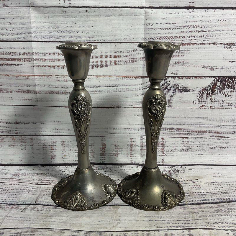 Godinger Set Of 2 Vintage Silverplate Grapevine Candle Sticks