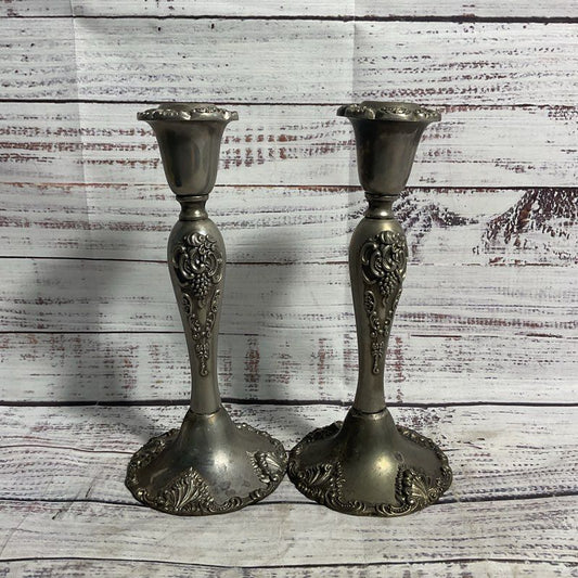 Godinger Set Of 2 Vintage Silverplate Grapevine Candle Sticks