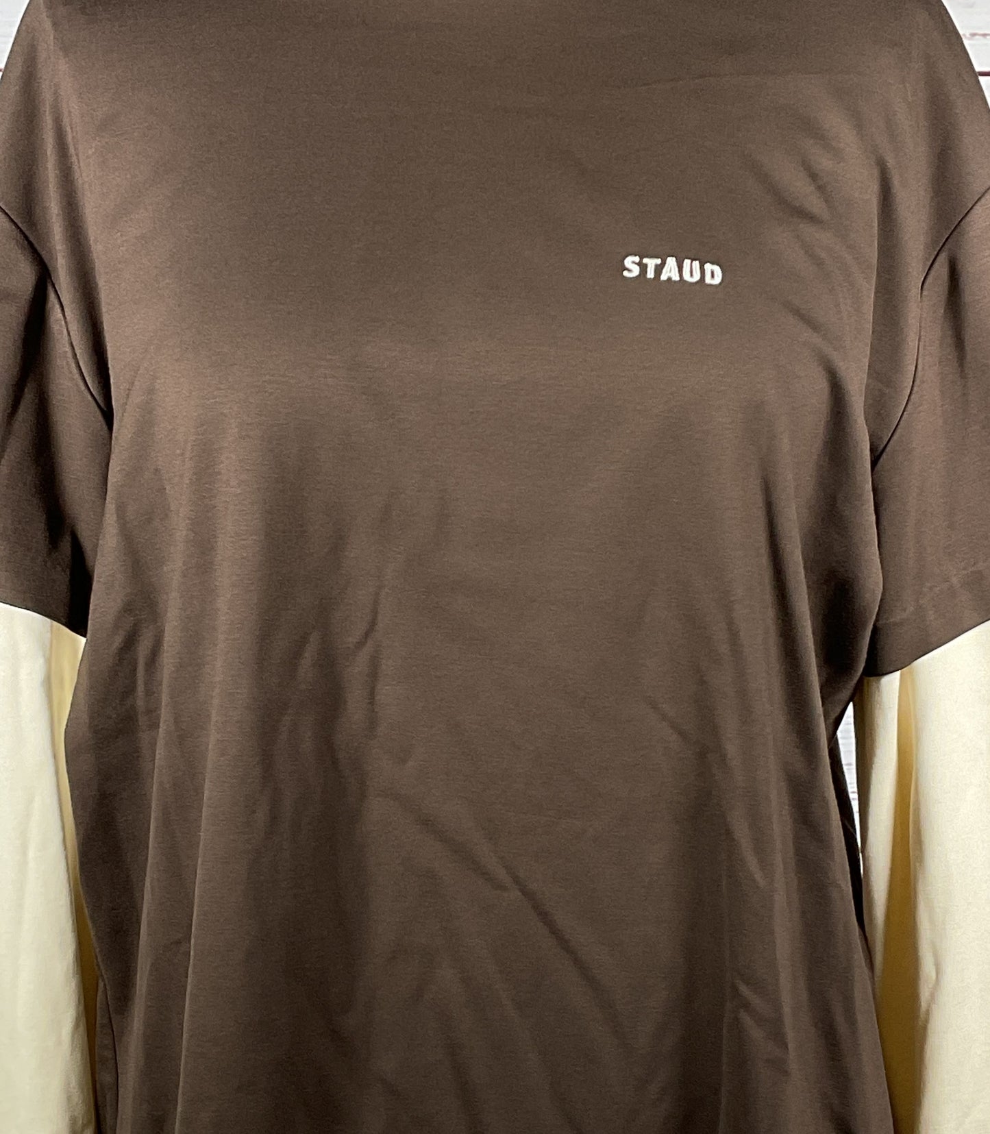Staud Double Layer Logo Graphic T Shirt Cream Brown XS/S