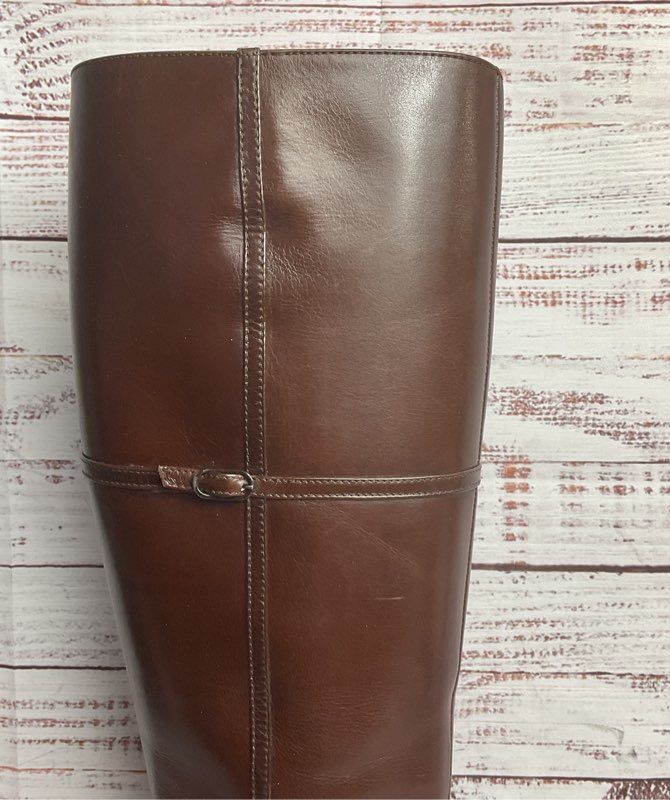 Julianelli Vintage Leather Buckle Detail Calf High Boots Brown 8