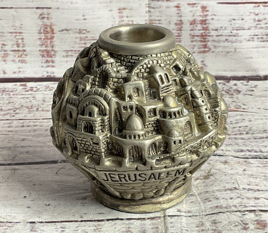 Vintage Set of 2 Jerusalem Holy Land Candle Holders Silver Plated