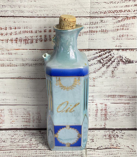 Victoria Vintage Czechoslovakia Lusterware 8" Oil Vinegar Dispensers Blue