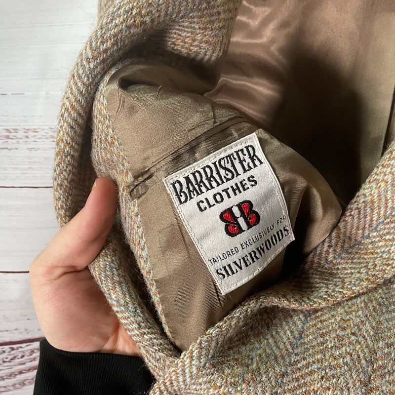 VTG Harris Tweed Barrister 100% Wool Tan Chevron Knit Sport Jacket Size in Desc.