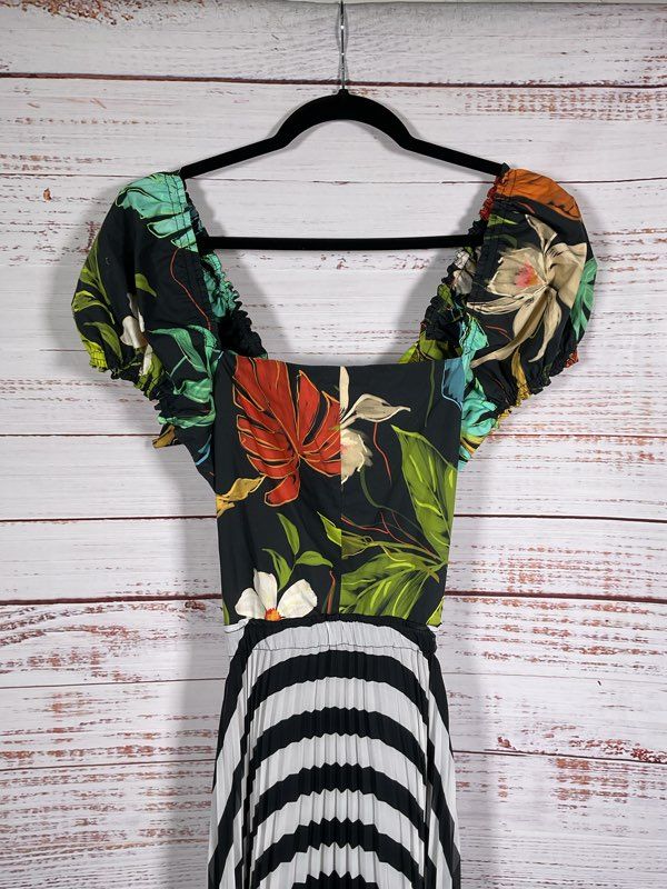 DELFI Collective Katy Dress Tropical Floral Cut Out Tie Front Pleated Size M