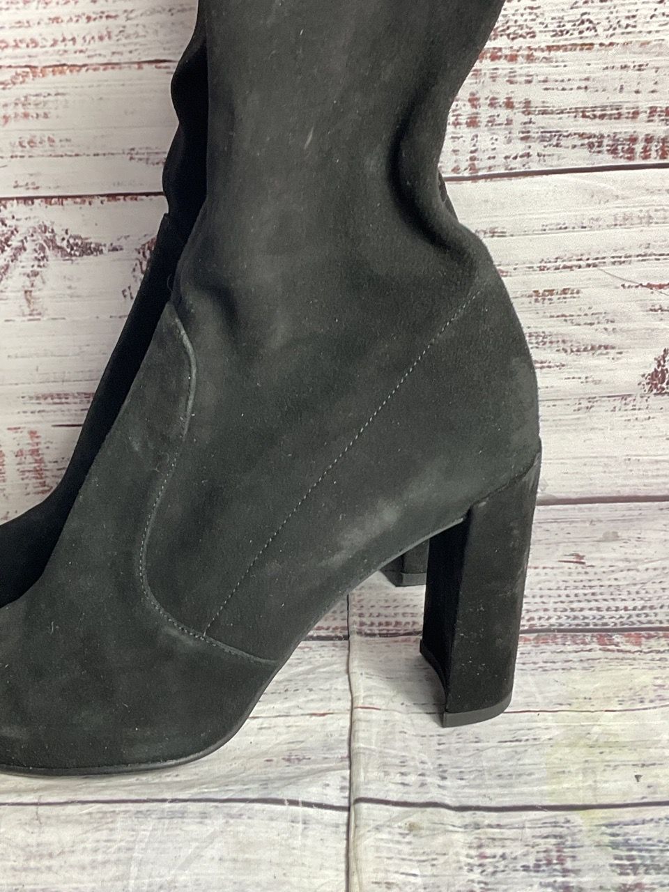 Stuart Weitzman Clinger Suede Stretch Heel Boots Black 7.5