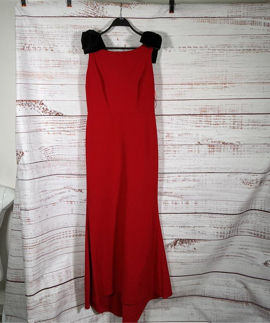 NWT Alberto Makali Long Red Dress with velvet bows Size 8