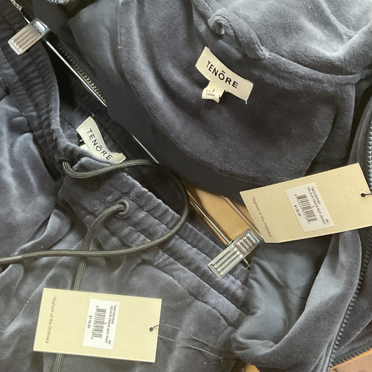 NWT TENORE Men's Navy Blue Velour Track Suit- SZ L