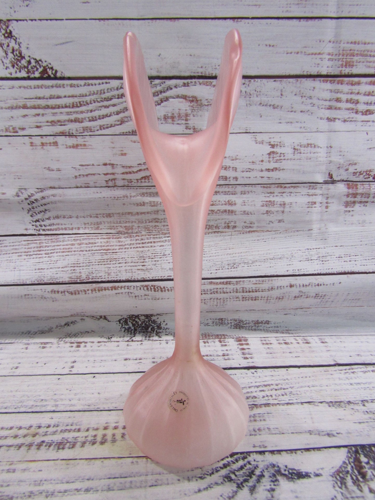 Vintage Centroverto Pink Frosted Glass Flared Vase Made in Italy