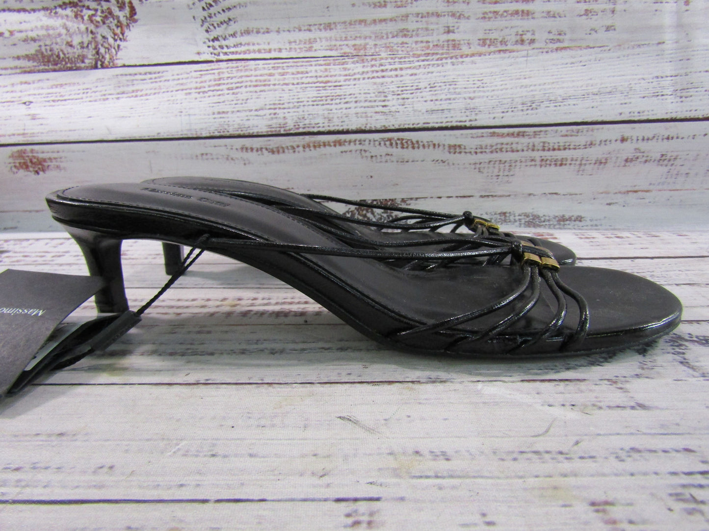 Massimo Dutti Women's Black Leather Strappy Heeled Sandals Size 39