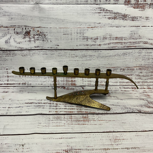 Vintage Brass Enamel Arrow Head Lamp Made In Israel Judaica Menorah 11"x4"x2.5"