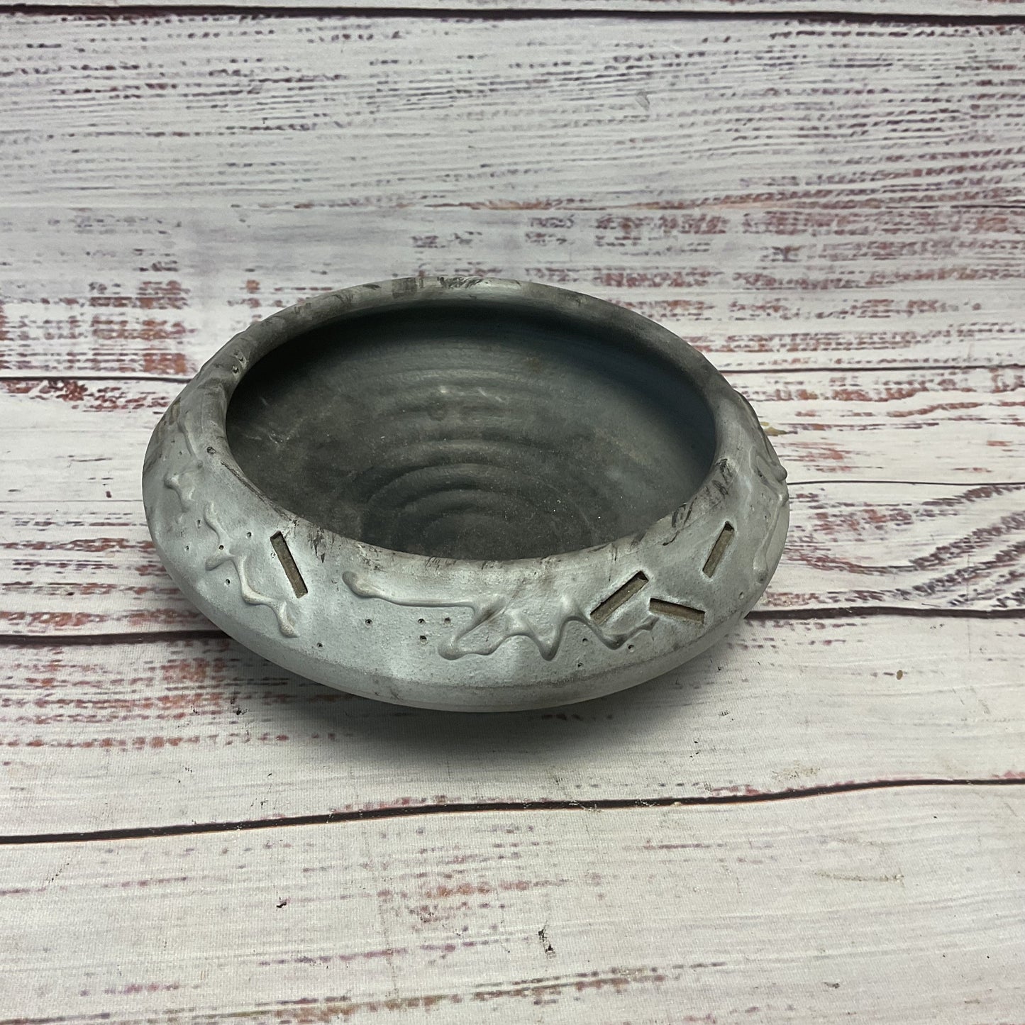 Nell Devitt Ceramic Grey Hand Thrown Abstract Design Small Trinket Bowl 6"