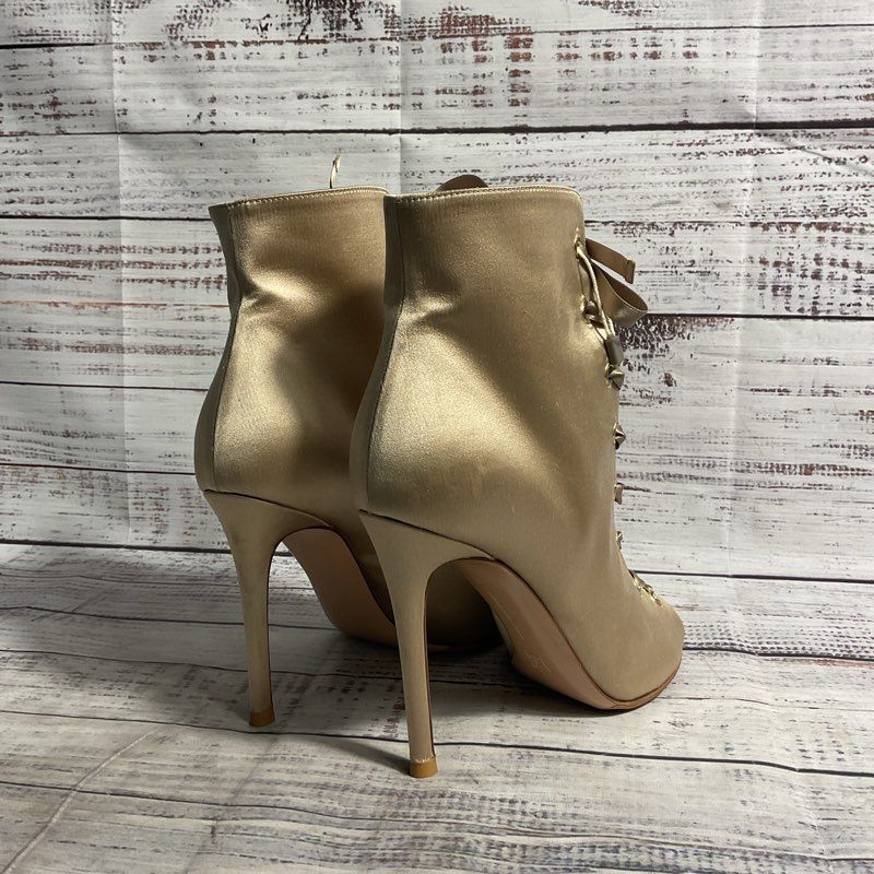Gianvito Rossi Champagne Gold Satin Open Toe Ribbon Lace Stiletto Heel Women 36