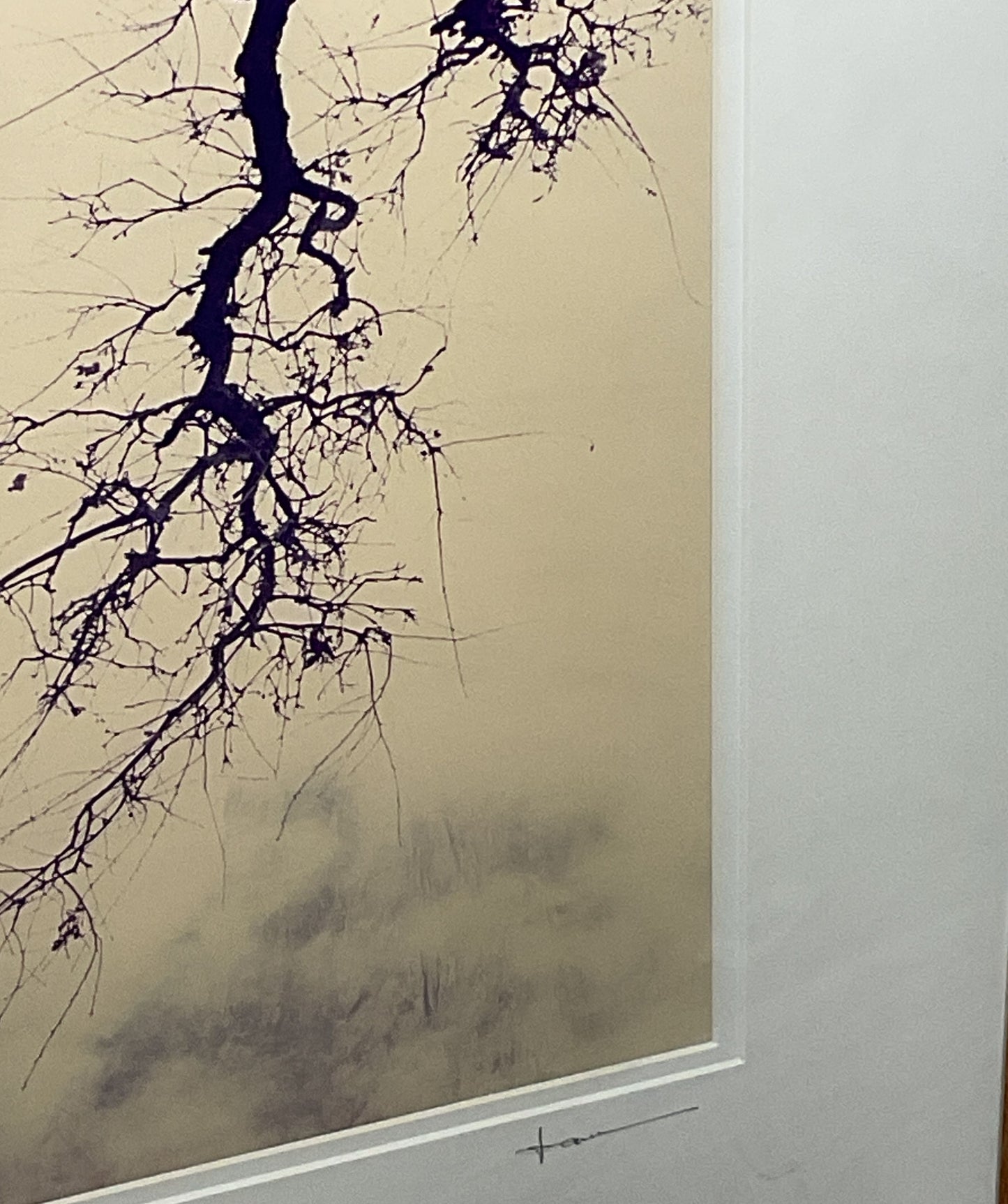 Japanese Asian Tree and Mountain Scene Framed Signed Art