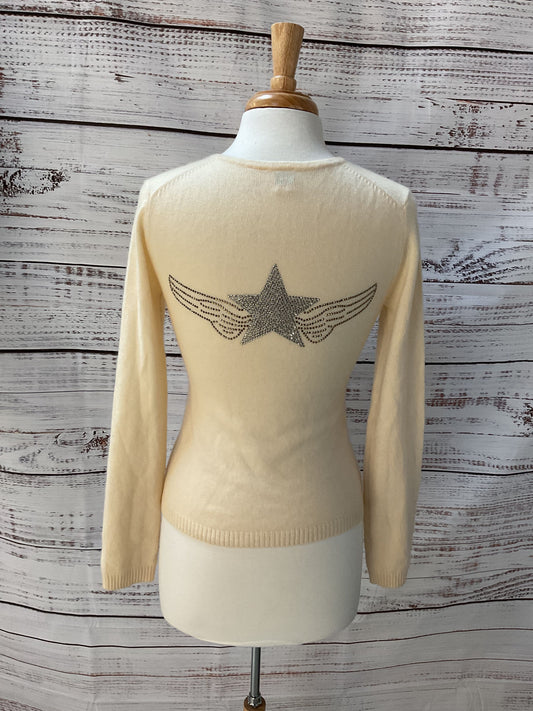 Aqua Rhinestone Star Wings Cashmere Knit Sweater - Size M