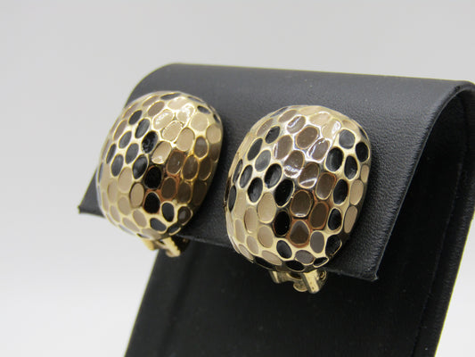 St. John Gold Plated Enamel Snake Print Clip-On Stud Earrings