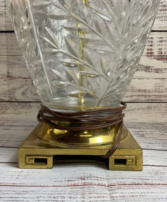 Vintage Pair Of Hollywood Regency French Style Cut Crystal Bulbous Table Lamps