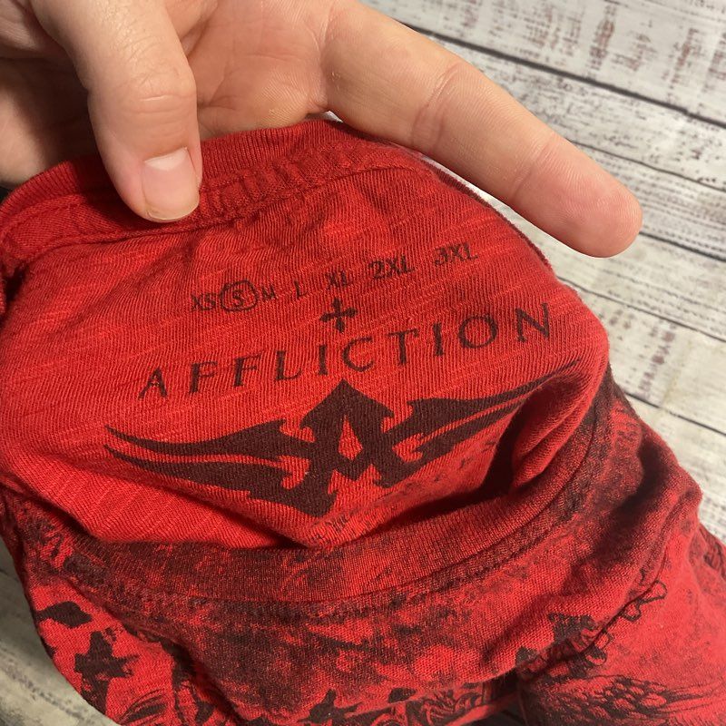 Affliction Red Cotton MMA Fedor vs. Barnette Trilogy Y2K Skull S/S T-shirt sz S