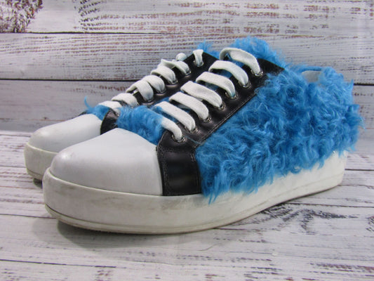Prada Frankenstein Women's Faux Fur Leather Low Top Sneakers Made in Italy