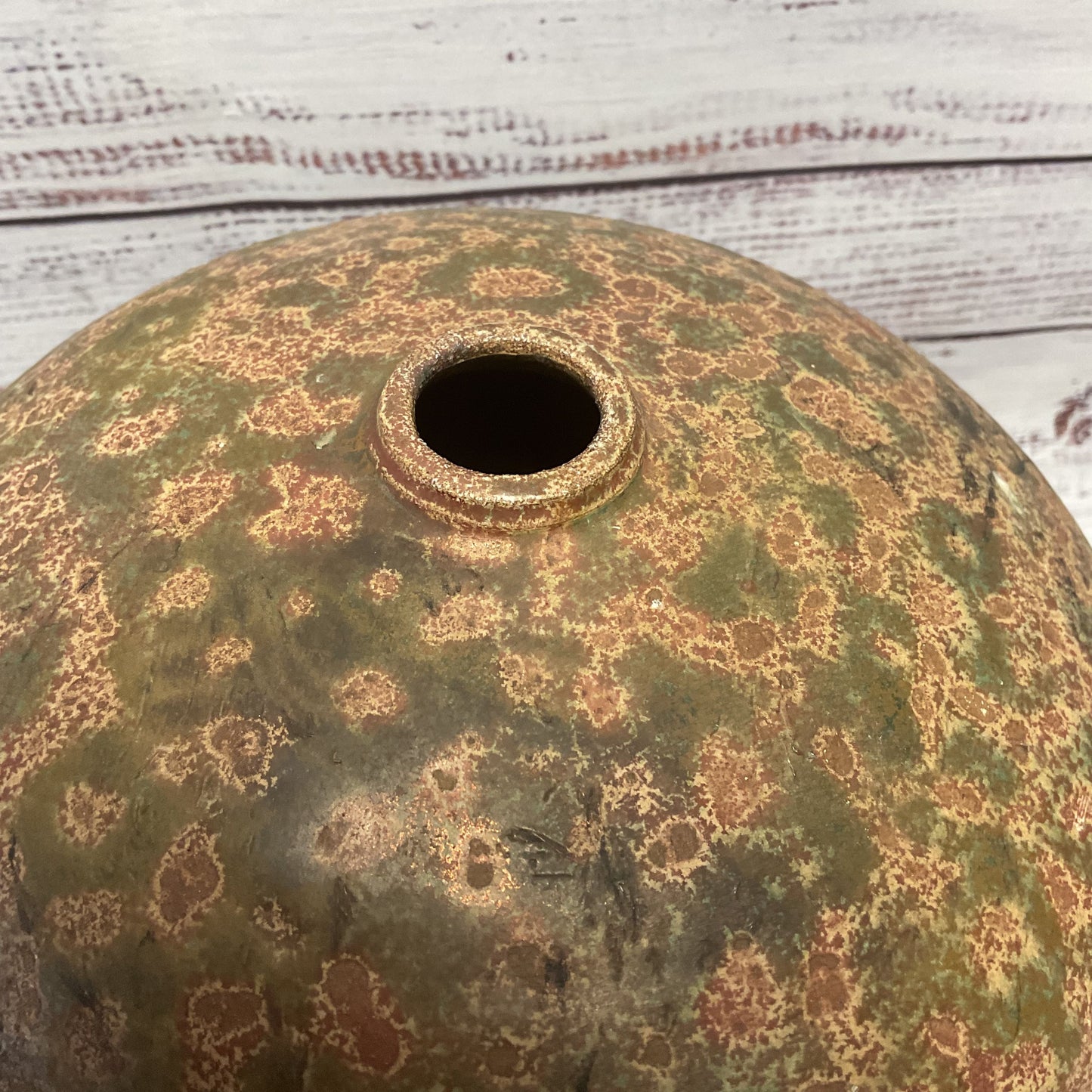 Nagata Red Green Copper Japanese Studio Pottery Ceramic 8"