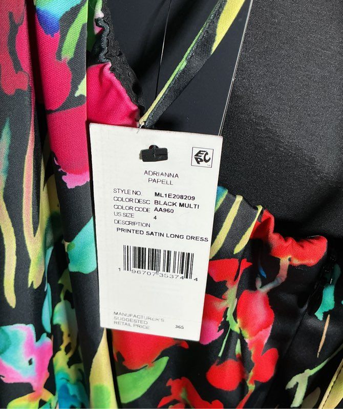 NWT Adrianna Pappell Floral Satin Maxi Dress w/open back Size 4 Retail $365