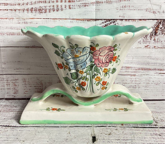 Vintage Hand Painted Made in Italy Floral Vase Multicolor