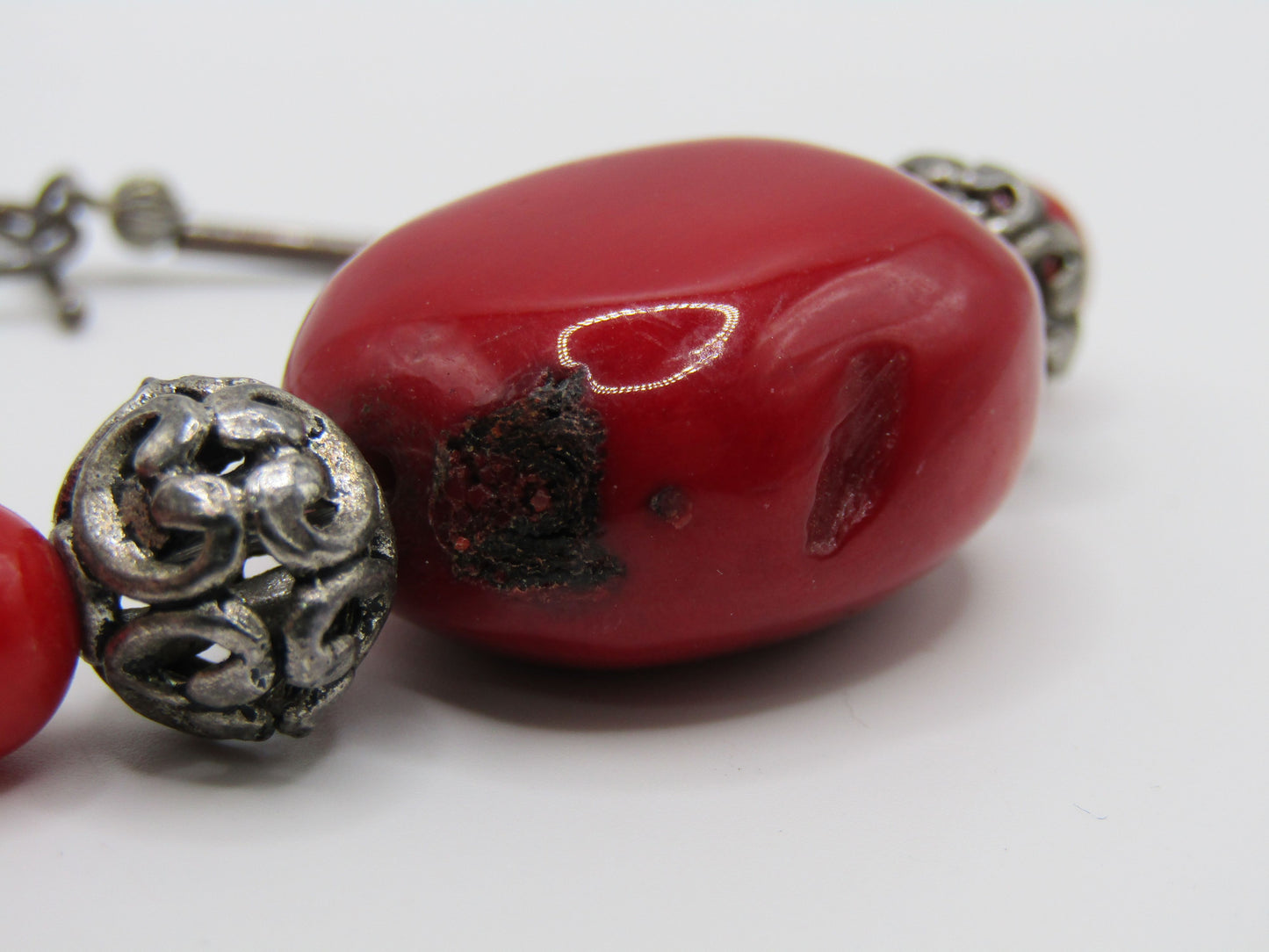 6" Red Coral Sterling Silver Clasp Toggle Bracelet