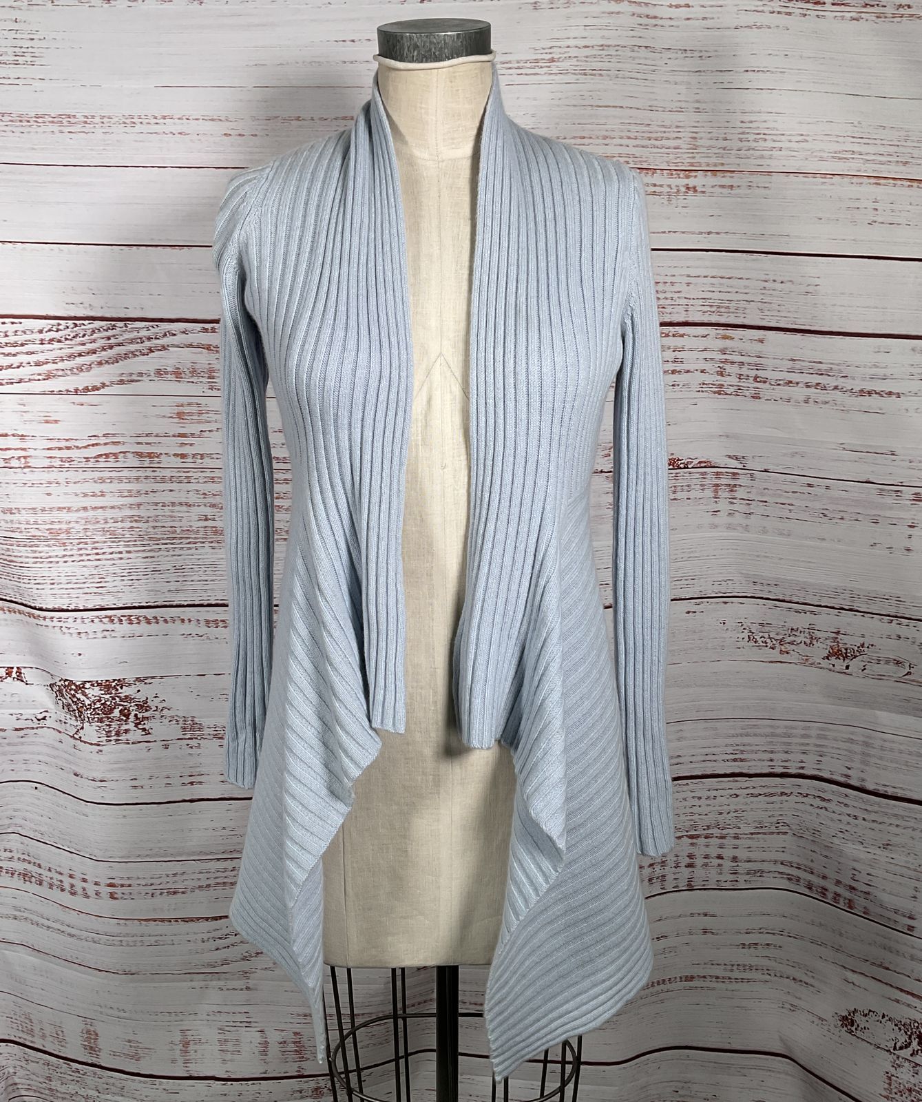 Autumn Cashmere Rib Drape Open Front Cardigan Blue XS