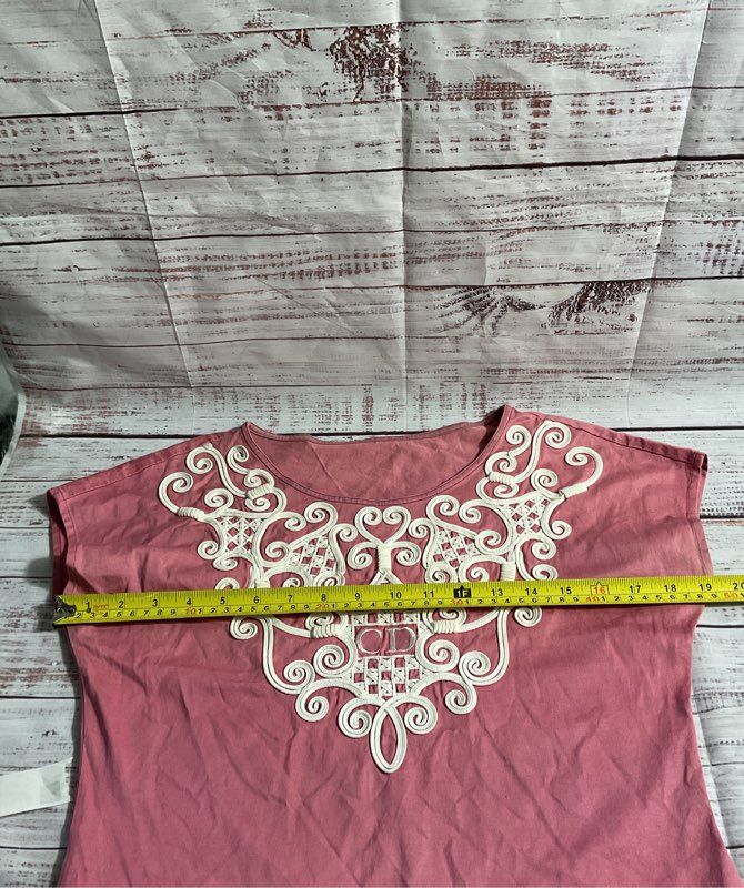 Christian Dior Women's Pink With White Embroidered Top Size 9 Cotton