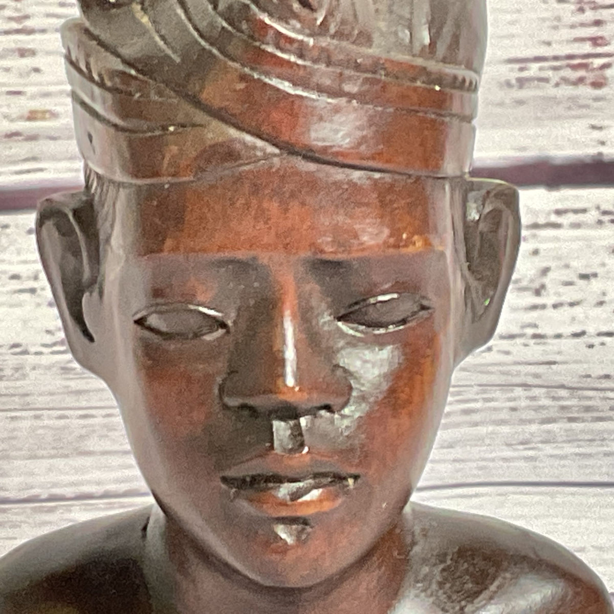 VTG. Wood Carved Malaysian Mini Bust Sculpture Boy in Tengkolok- 4.25"