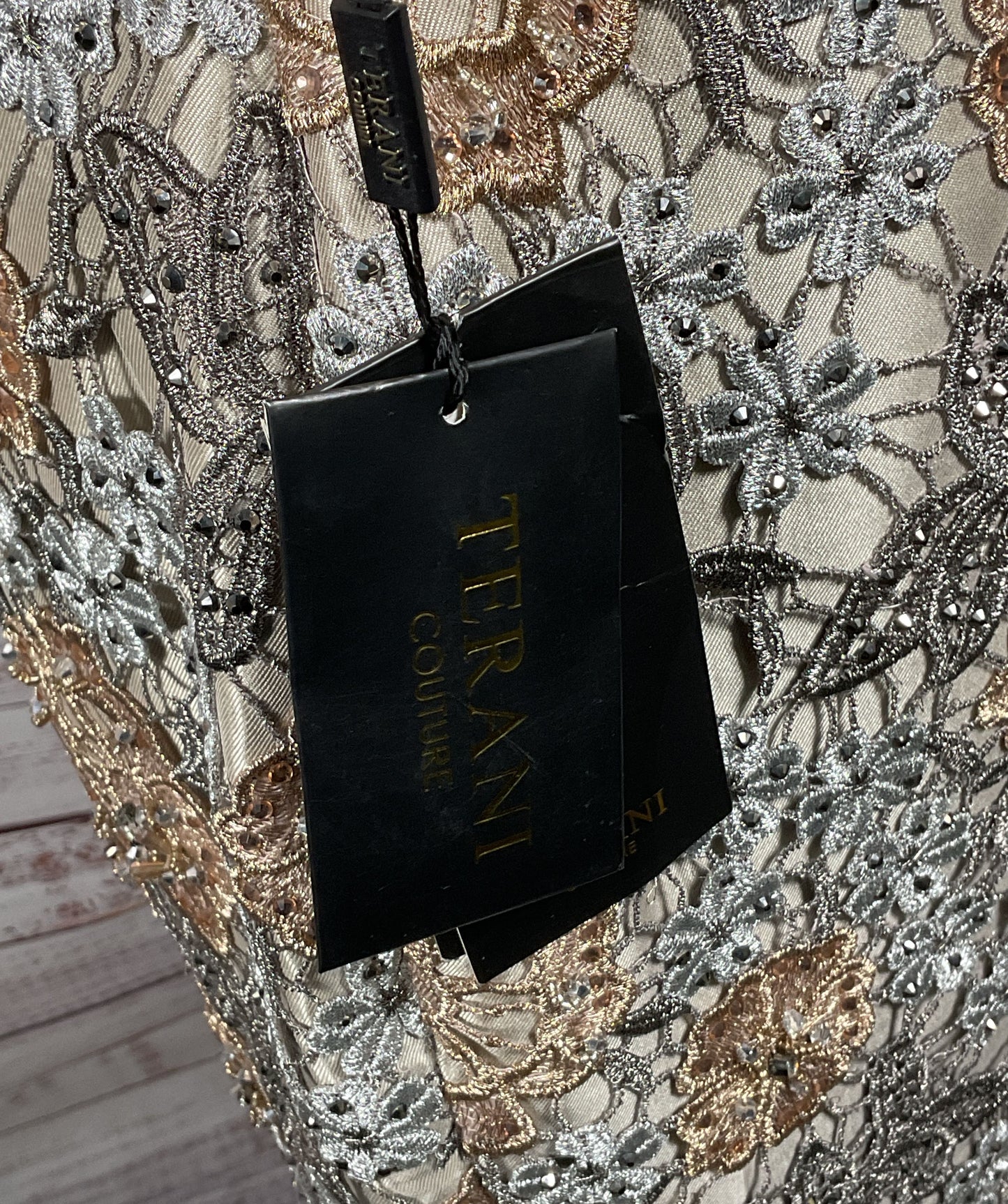 Terani Couture One Shoulder 231C0227 Embellished Dress Pewter Bronze 6