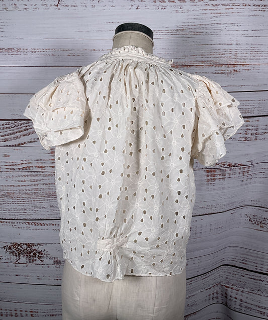 Trovata Birds of Paradis Clover Daisy Eyelet Blouse Cream XS