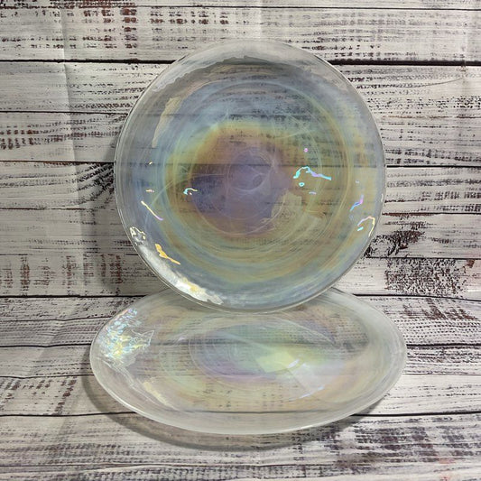 Set of 2 Artistic Accents Glass Pearl Iridescent Swirl 11” Dinner Plates