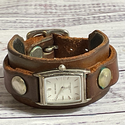 RED MONKEY Designs Women's Brown Leather Wide Band Watch- NEEDS BATTERY