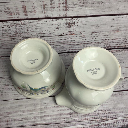 VTG. Mikasa Lighthearted Pattern Creamer & Lidded Sugar Bowl F 9001