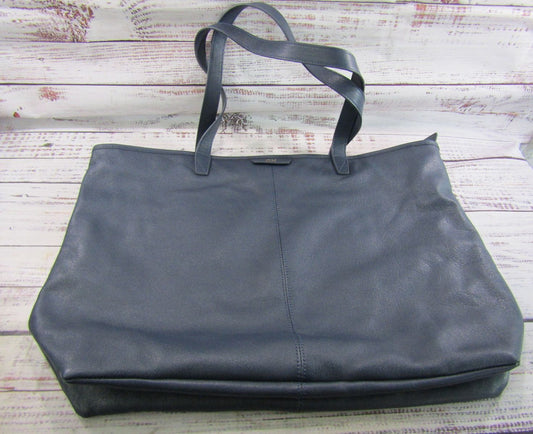Leatherology Downtown Women's Navy Blue Leather Tote Shoulder Bag Monogrammed CK
