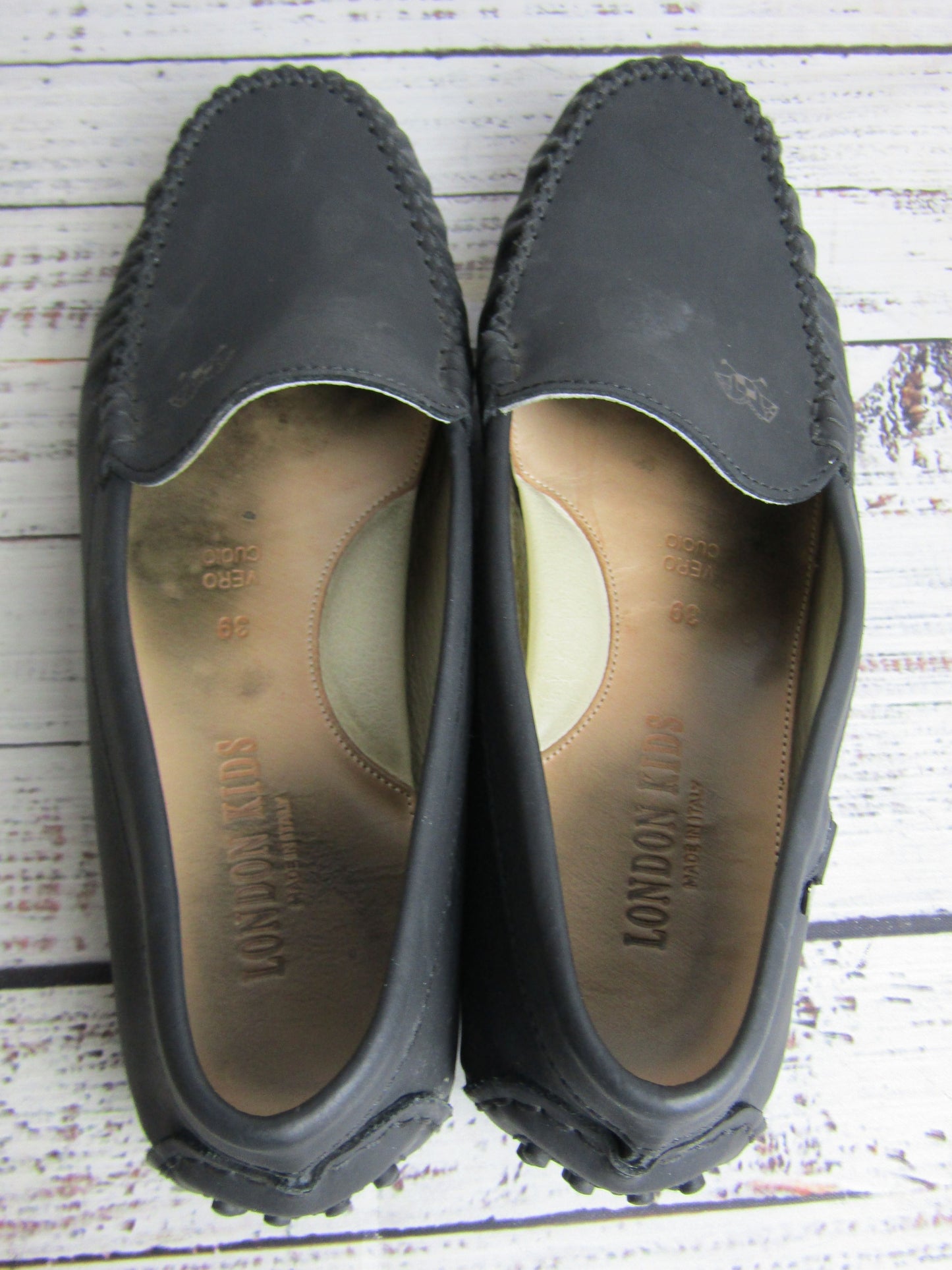 London Kids Sahara Girl's Black Loafer Shoes Size 7 Made in Italy