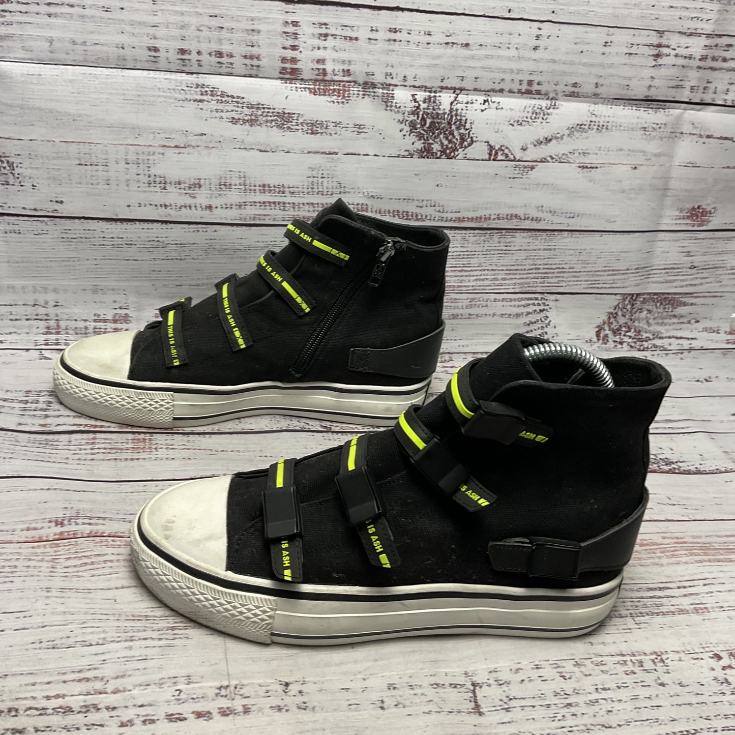 Ash Virgo Black Canvas Hi-top Strap Buckle Sneaker Casual Shoe Women Size 7.5