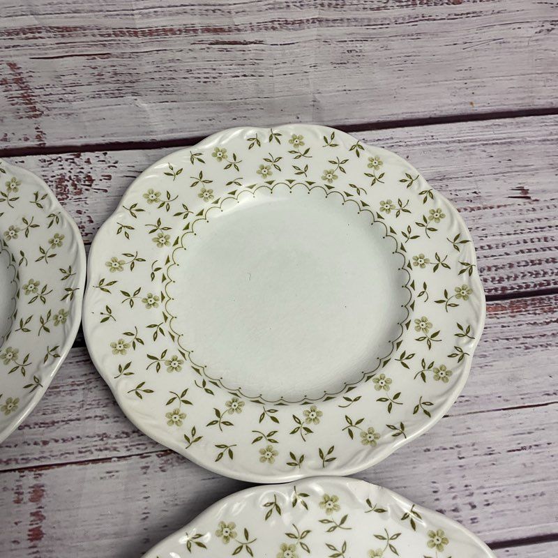 J&G Meakin 4 Pc. Forget Me Not 7" Floral Rim White Porcelain Dessert Plate Set