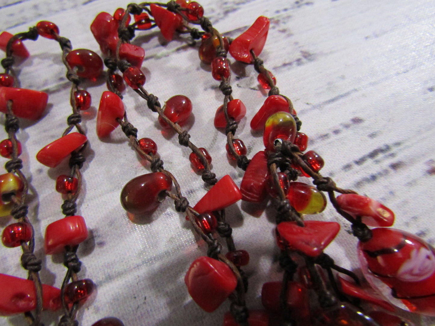 Artisan Handcrafted Murano Glass Red Coral Tied Necklace