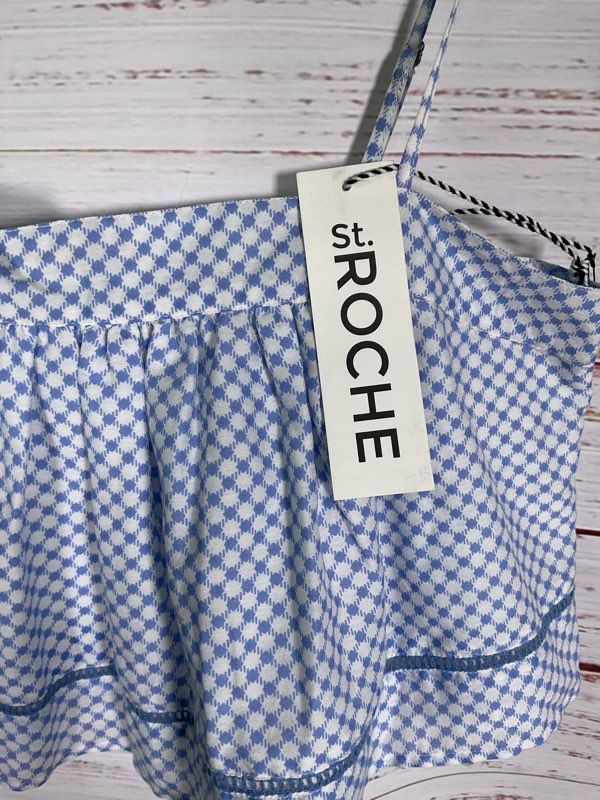 NWT St. Roche Women's Mosaic Silk Blend Blue White Crop Top Size XS