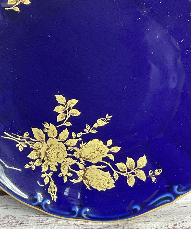 Bareuther Waldsassen Echt Vintage 22K Gold Germany Lot of 3 Salad Plates Cobalt