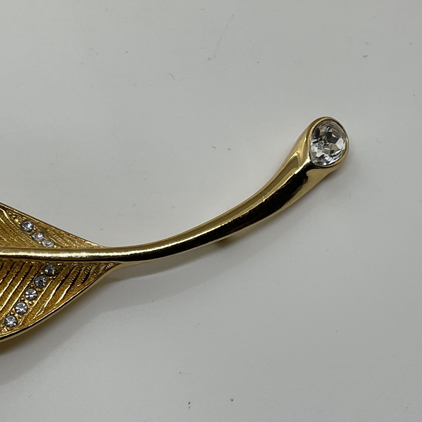 VTG. 60'S CHRISTIAN DIOR Gold Tone Rhinestone Leaf 4.25" Brooch- MISSING STONES