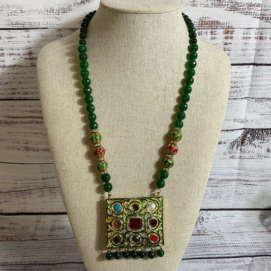 Bollywood Indian Navratna & Jade Beaded Necklace