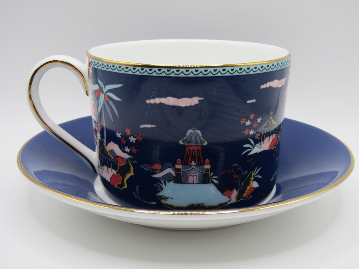 Wedgwood Wonderlust Blue Pagoda Bone China Flat Cup & Saucer Set