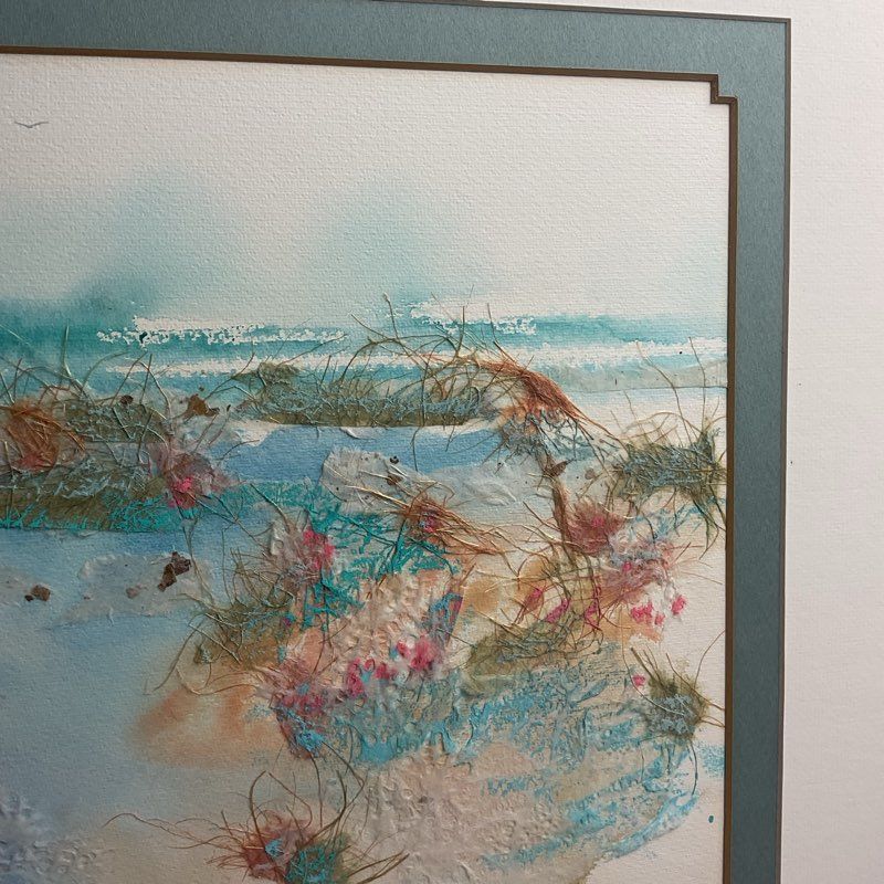 1998 Bruce Spicer "Aqua Bay" Mixed Media Watercolor Collage Painting 18x24