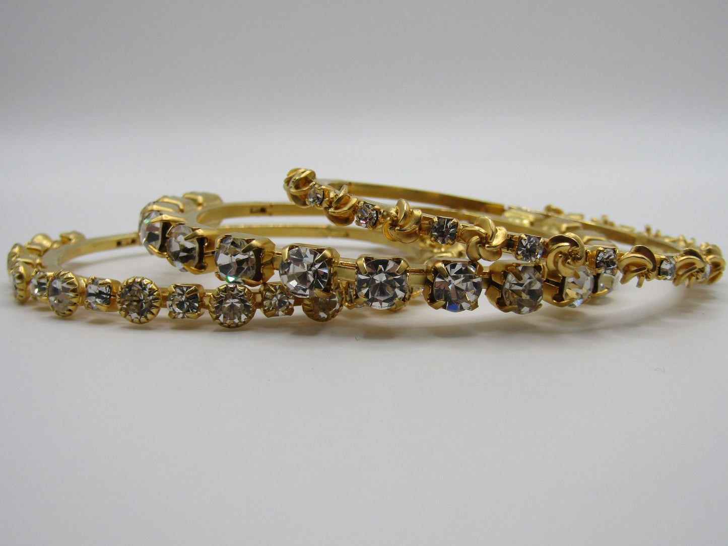 Lot of 3 Gold Plated Rhinestone Hinge Bangle Bracelet