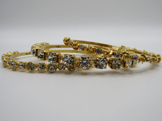 Lot of 3 Gold Plated Rhinestone Hinge Bangle Bracelet