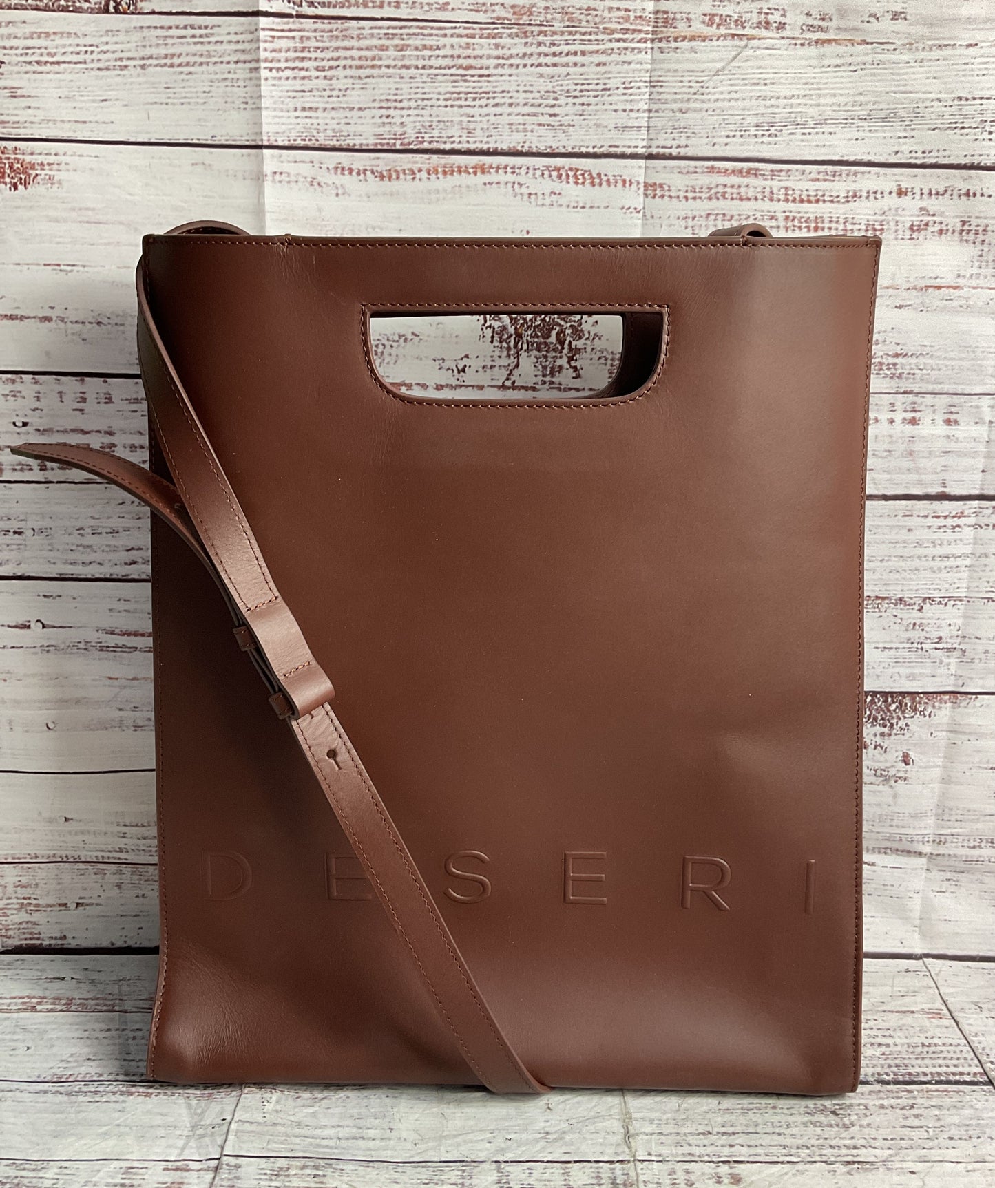 Deseri Vachetta Leather Structured Tote Brown