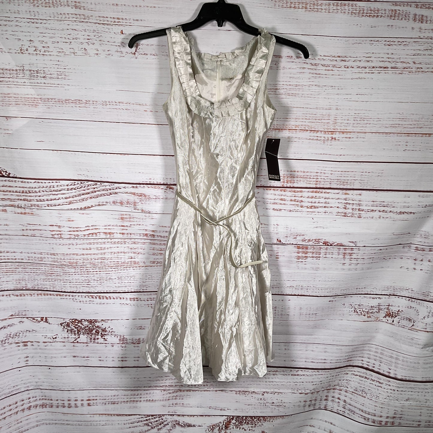 Badgley Mischka Metallic Belted Cocktail Dress - Size 4