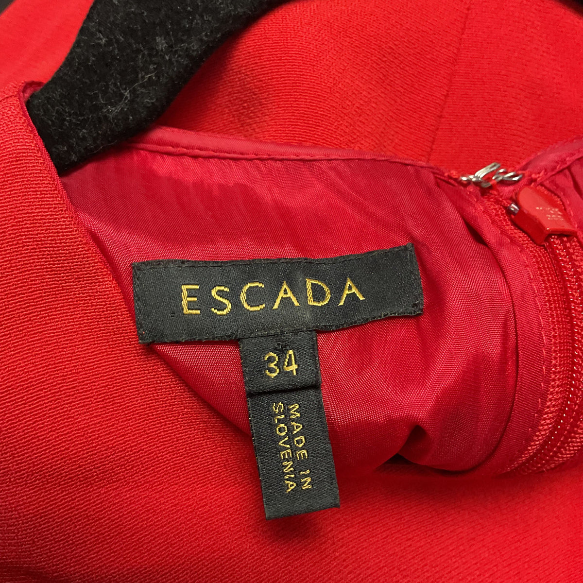 Escada Davany Cherry Red Cropped Overlay Dress - Size 34